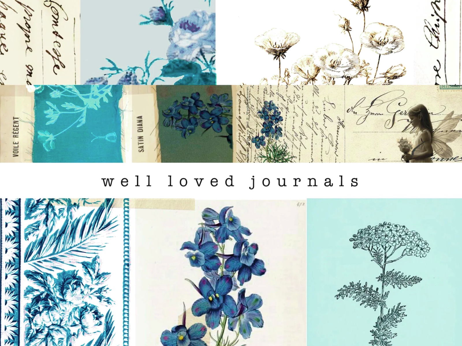 Blue Vintage Blooms kit with 23 printable pages for junk journaling and crafting