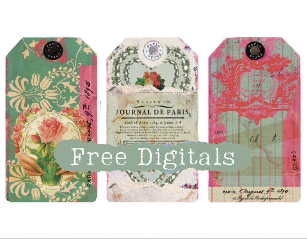 3 French themed, colourful junk journaling tags