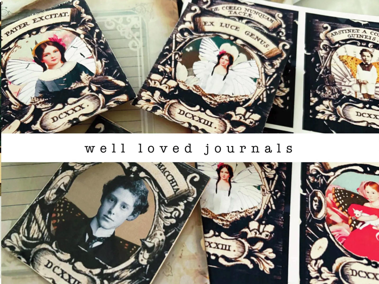 Gothic Ephemera Set – 12 ornate coin envelopes and 12 matching journal cards featuring vintage-inspired children with butterfly wings